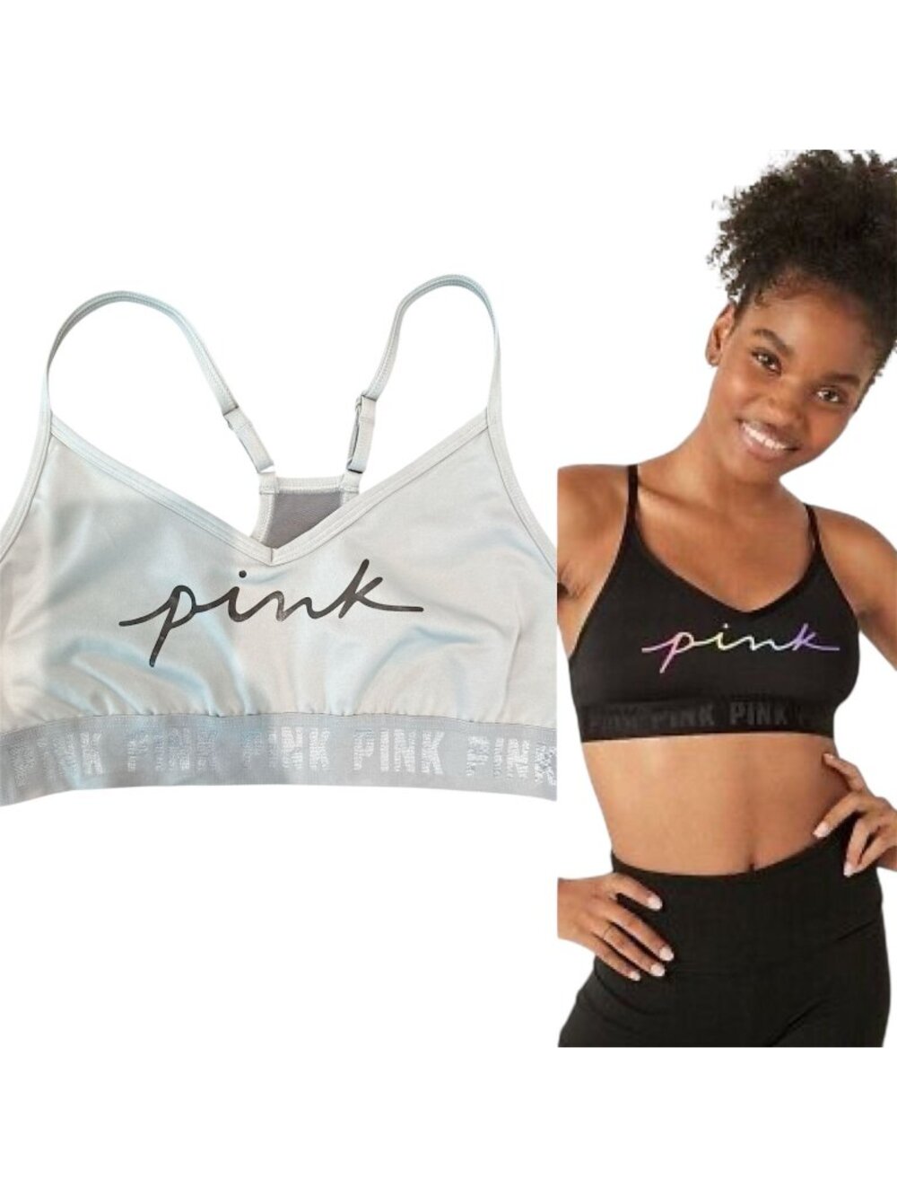 Victoria's Secret PINK Ultimate Lightly Lined Sports Bra Gray Medium Metallic